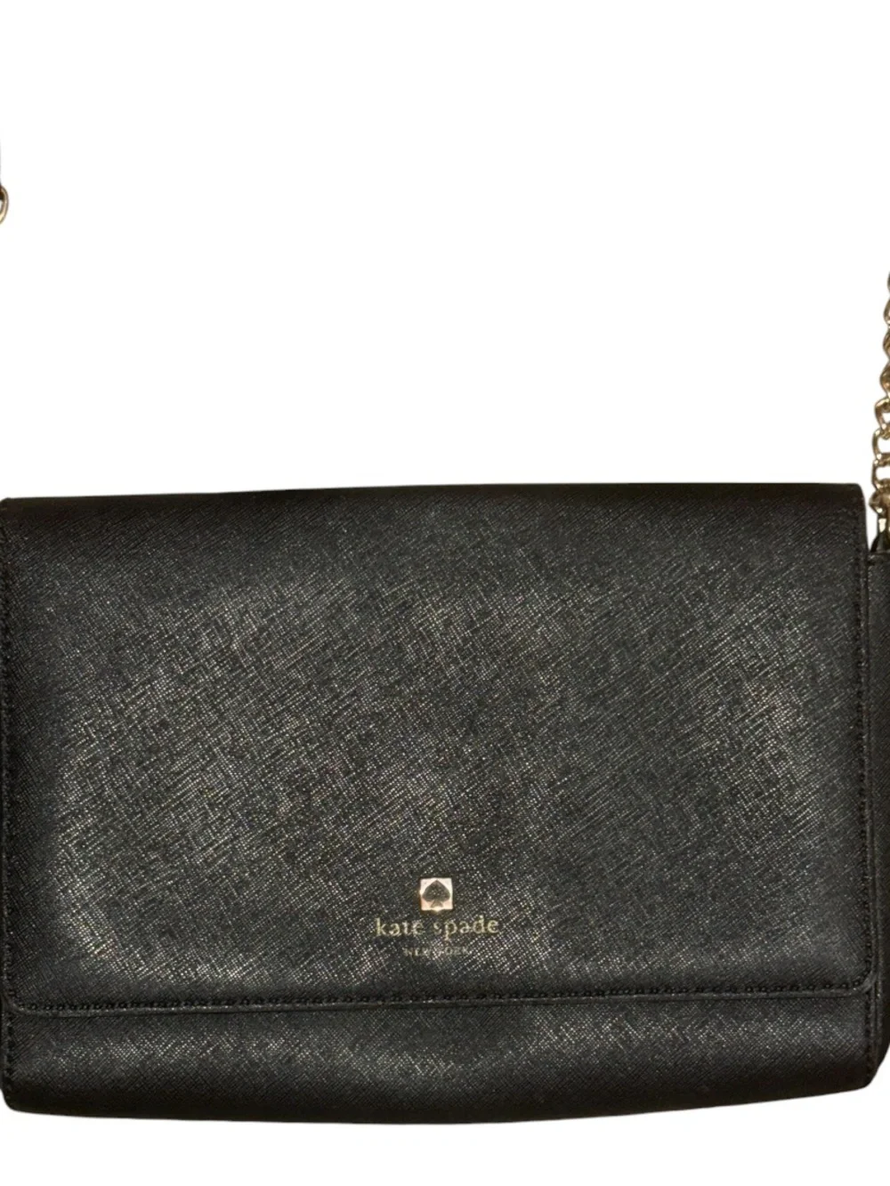kate spade Black Leather Crossbody with Gold Chain Accents